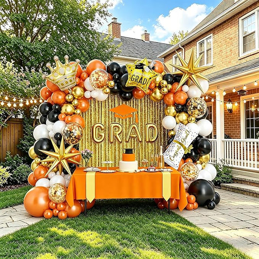 Graduation Balloon Arch Garland Kit Orange Black White Gold Graduation Decorations 2026 for College High School Class of 2026 Grad Party Prom Decor
