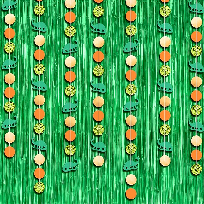 Cheerland Dino Party Decorations Green Tinsel Foil Fringe Curtain Dinosaur 1st Birthday Party Photo Backdrop Jurassic Themed Garland Streamers Banner Baby Shower Hanging Entrance Door Decor Supplies