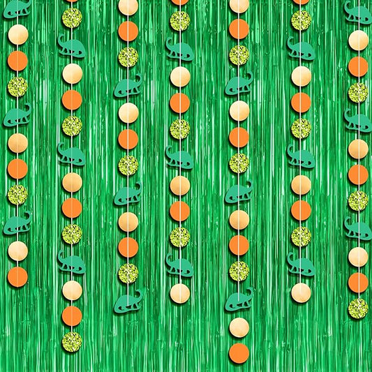 Cheerland Dino Party Decorations Green Tinsel Foil Fringe Curtain Dinosaur 1st Birthday Party Photo Backdrop Jurassic Themed Garland Streamers Banner Baby Shower Hanging Entrance Door Decor Supplies