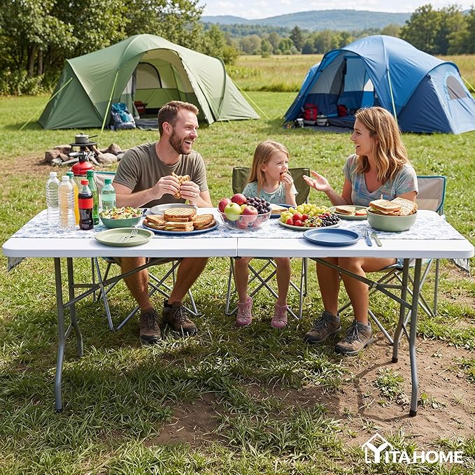 YITAHOME 6ft Folding Table w/1.5" Thick Tabletop Heavy Duty, Portable Outdoor Folding Table w/Carrying Handle for Camping Picnic Parties/Indoor Events, White
