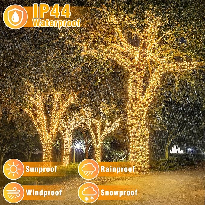 66FT 200 LED Outdoor String Lights, Plug in Christmas Lights Indoor Waterproof, 8 Modes Connectable Clear Wire Fairy Twinkle Lights for Bedroom Garden Yard Wedding Party Decorations, Warm White
