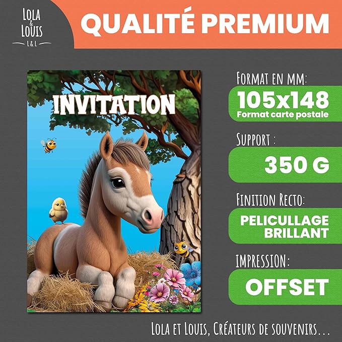 Complete Invitation Kit for 10 Guests Girls or Boys: Envelopes, Secret Message, Scrape, Horse Foal Birthday Party Invites Invitation Cards, Decorative Stickers, Following Invitations • Lola and Louis®