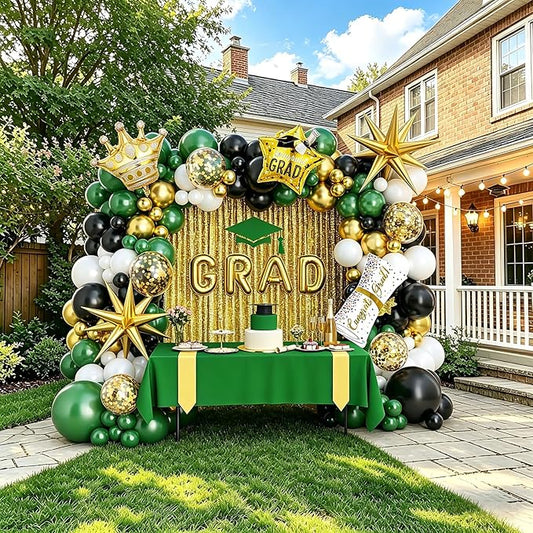 Graduation Balloon Arch Garland Kit Green Gold Black White Graduation Decorations 2026 for College High School Class of 2026 Grad Party Prom Decor