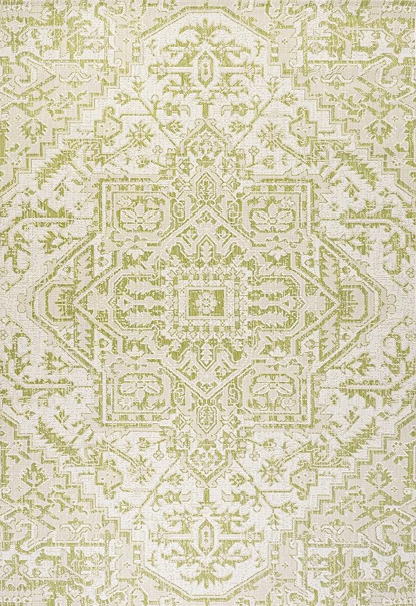 JONATHAN Y Boho Medallion Indoor Outdoor Area Rug 9X12 Cream/Green, Estrella Textured Weave for Backyard, Patio, Porch, Easy-Cleaning, High Traffic, Pet-Friendly, Non-Shedding (SMB105E-9)