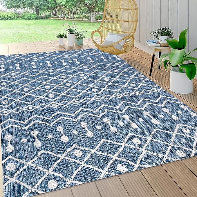 JONATHAN Y Tribal Bohemian Indoor Outdoor Area Rug 3X5 Blue/Ivory, Nokat for Backyard, Patio, Porch, Easy-Cleaning, High Traffic, Pet-Friendly, Non-Shedding (SMB131C-3)
