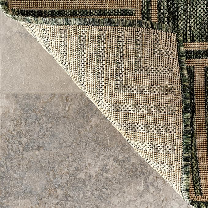 Nuloom Asha Green/Brown, 6'7" x 9', Casual, Striped Border, Soft and Cozy, High Traffic, Stain Resistant, Easy Clean, Durable Area Rug for Indoor/Outdoor Patio, Deck, Porch, Garden, Courtyard