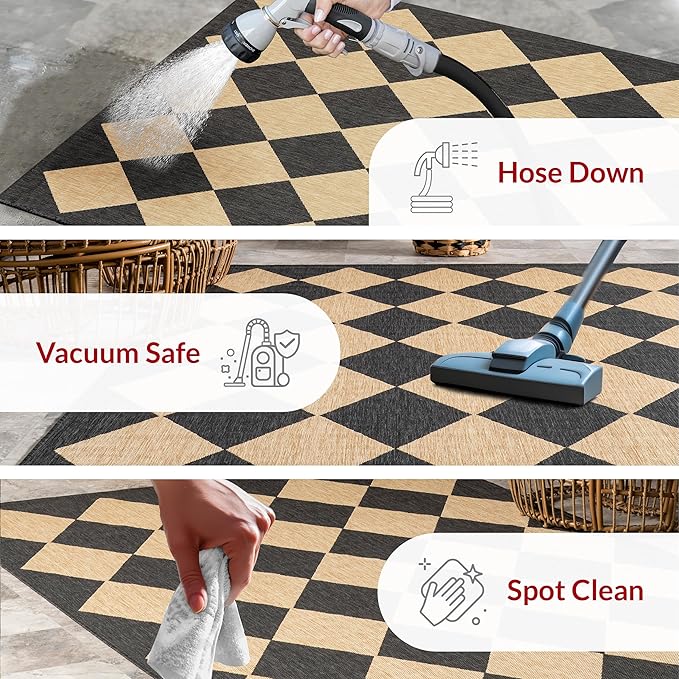 Nuloom Outdoor Performance Collection Sabina Dark Grey/Ivory, 5' x 8', Soft, High Traffic, Stain Resistant, Easy Clean, Durable Area Rug for Indoor/Outdoor Patio, Deck, Porch, Garden, Courtyard