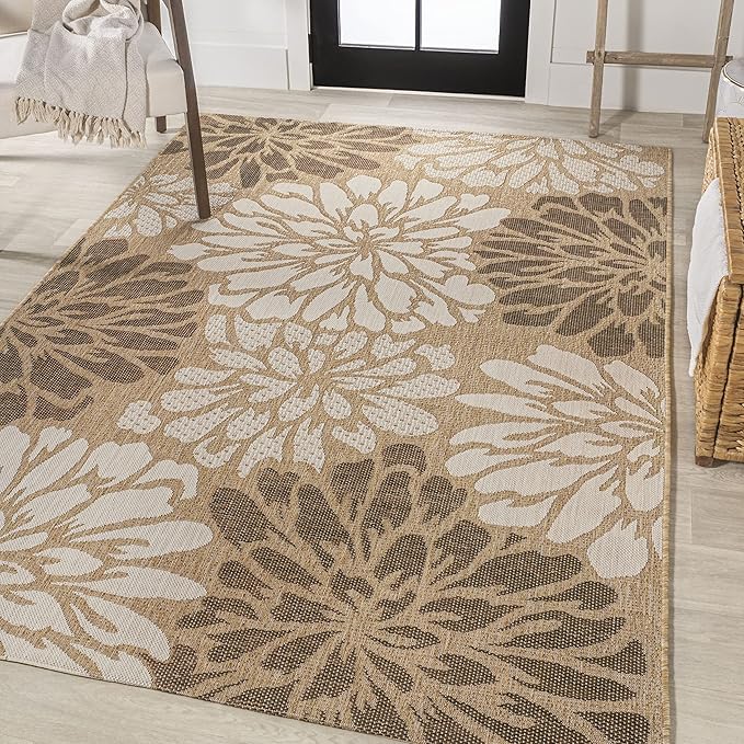 JONATHAN Y Floral Textured Weave Indoor Outdoor Area Rug 3X5 Brown/Cream, Zinnia Modern for Backyard, Patio, Porch, Easy-Cleaning, High Traffic, Pet-Friendly, Non-Shedding (SMB110I-3)
