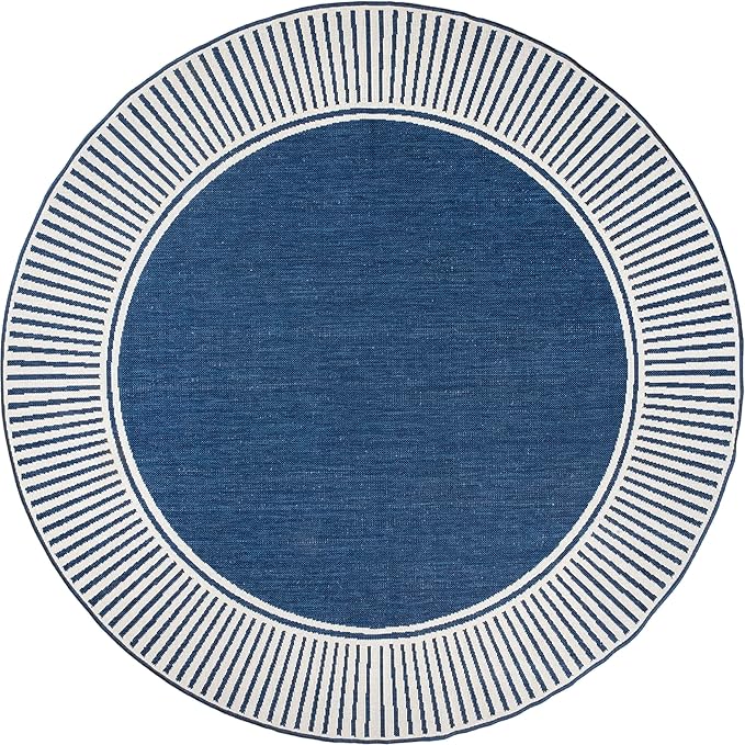 Nuloom Asha Navy/Ivory, 8' Round, Casual, Striped Border, Soft and Cozy, High Traffic, Stain Resistant, Easy Clean, Durable Area Rug for Indoor/Outdoor Patio, Deck, Porch, Garden, Courtyard