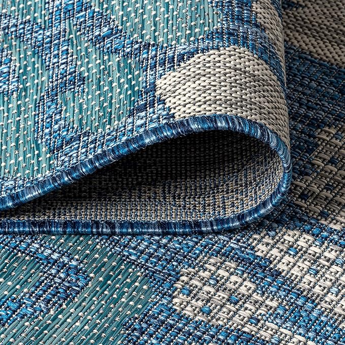 JONATHAN Y Floral Textured Weave Indoor Outdoor Square Area Rug 3X3 Navy/Aqua, Zinnia Modern for Backyard, Patio, Porch, Easy-Cleaning, High Traffic, Pet-Friendly, Non-Shedding (SMB110C-3SQ)