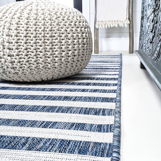 JONATHAN Y Offset Stripe Indoor Outdoor Area Rug 3X5 Blue/Ivory, Sukie Modern for Backyard, Patio, Porch, Easy-Cleaning, High Traffic, Pet-Friendly, Non-Shedding (SMB133D-3)