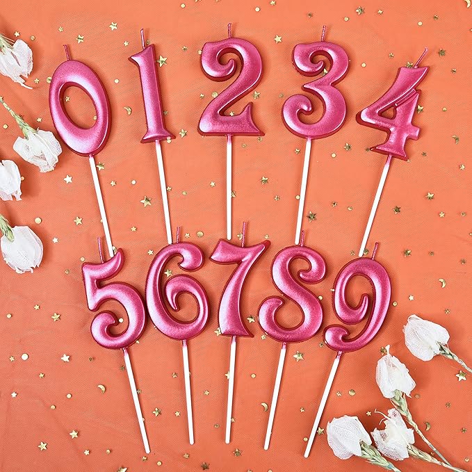 PHD CAKE 2.76 Inch Elegant Red 5 Number Birthday Candles, Red Number Candles, Cake Number Candles, Party Celebration