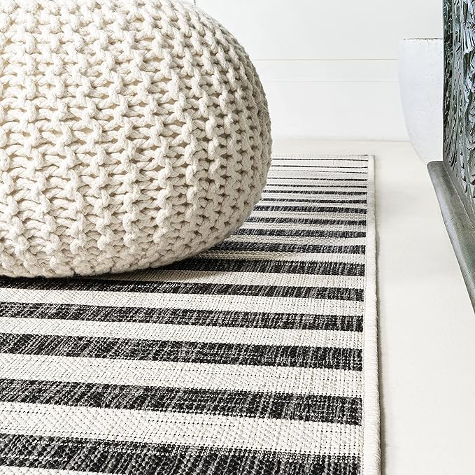 JONATHAN Y Offset Stripe Indoor Outdoor Area Rug 3X5 Ivory/Black, Sukie Modern for Backyard, Patio, Porch, Easy-Cleaning, High Traffic, Pet-Friendly, Non-Shedding (SMB133E-3)