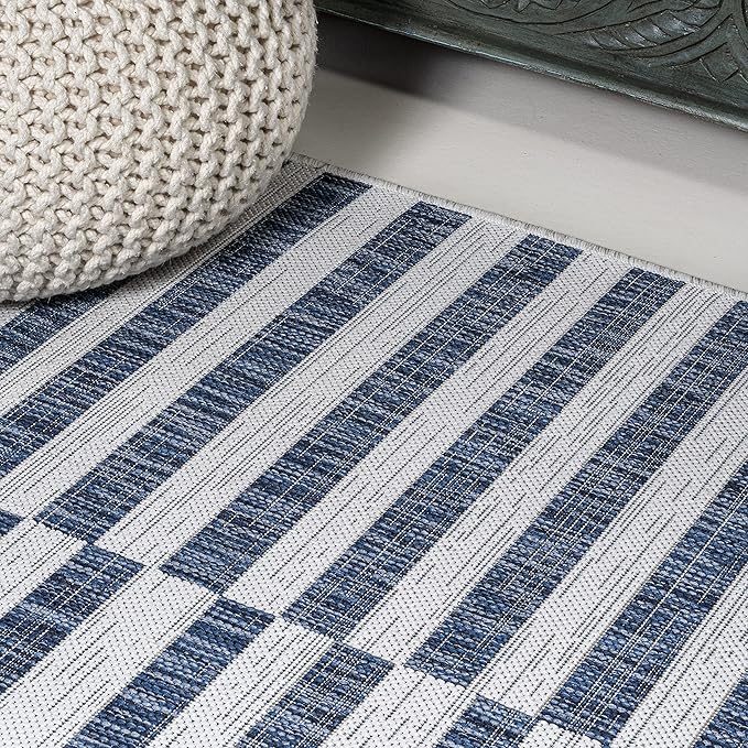 JONATHAN Y Offset Stripe Indoor Outdoor Area Rug 3X5 Ivory/Blue, Sukie Modern for Backyard, Patio, Porch, Easy-Cleaning, High Traffic, Pet-Friendly, Non-Shedding (SMB133C-3)