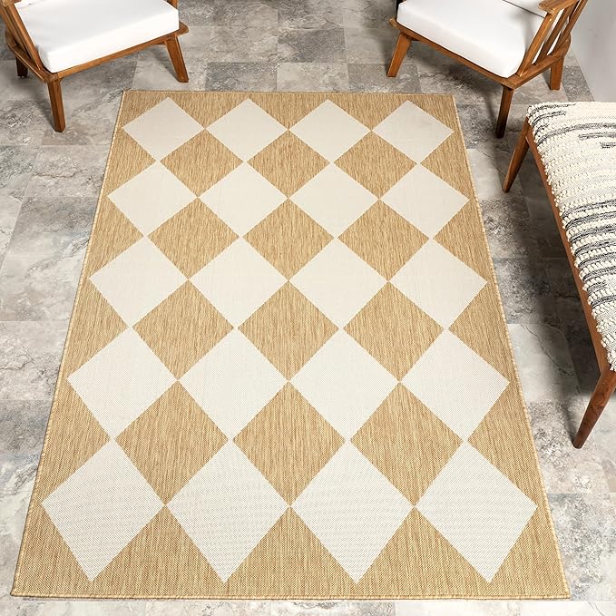 Nuloom Outdoor Performance Collection Sabina Tan/Ivory, 4' x 6', Soft, High Traffic, Stain Resistant, Easy Clean, Durable Area Rug for Indoor/Outdoor Patio, Deck, Porch, Garden, Courtyard