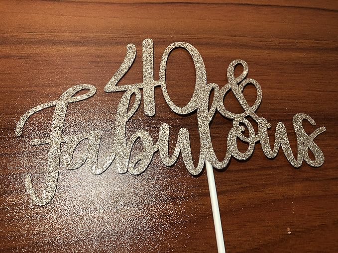 40 and Fabulous Cake Topper Rose Gold Glitter 40th Birthday Cake Topper Forty and Fabulous Birthday Cake Topper for Women