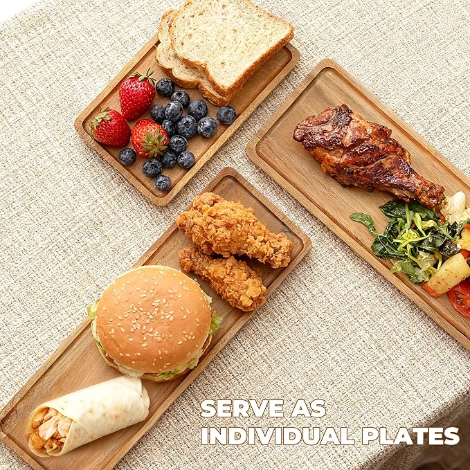Acacia Wood 3 Tier Foldable Serving Tray – Rectangular Farmhouse Stand for Charcuterie Board, Cupcake, Dessert, Party Wedding Decor, Small Flower Pot Display, Easy Storage
