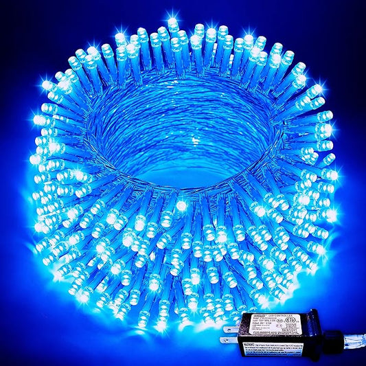 JMEXSUSS Blue Christmas String Lights Indoor Outdoor, 66ft 200 LED Blue String Lights Clear Wire Plug in, 8 Modes Waterproof Christmas Lights for Halloween Tree Party Bedroom Wall Christmas Decoration