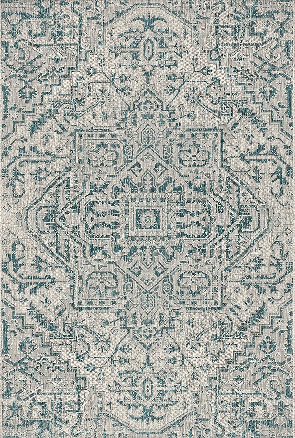 JONATHAN Y Boho Medallion Indoor Outdoor Area Rug 8X10 Teal/Gray, Estrella Textured Weave for Backyard, Patio, Porch, Easy-Cleaning, High Traffic, Pet-Friendly, Non-Shedding (SMB105C-8)