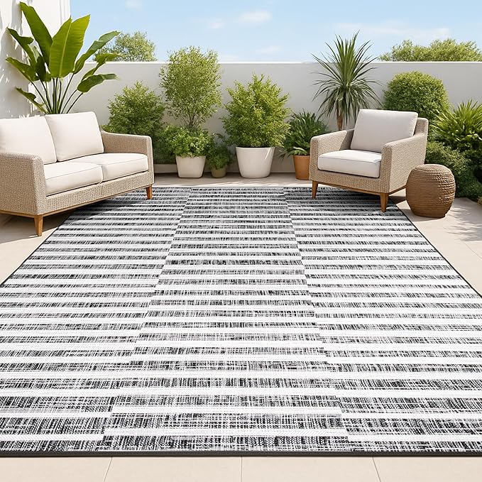 JONATHAN Y Offset Stripe Indoor Outdoor Area Rug 4X6 Black/Ivory, Sukie Modern for Backyard, Patio, Porch, Easy-Cleaning, High Traffic, Pet-Friendly, Non-Shedding (SMB133F-4)