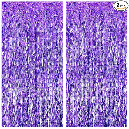 Katchon, Wavy Purple Foil Fringe Curtain - Pack of 2 | Wavy Streamers, Unicorn Party Decorations | Purple Fringe Backdrop for Baby Shower, Birthday, Mermaid Party Decoration | Ramadan Decorations