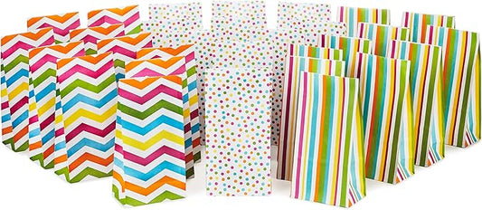 Hallmark Spring Pastel Party Favor and Wrapped Treat Bags, Assorted Designs (30 Ct., 10 Each of Chevron, Dots, Stripes) for Baby Showers, Birthdays, Easter, Mothers Day, Care Packages, May Day