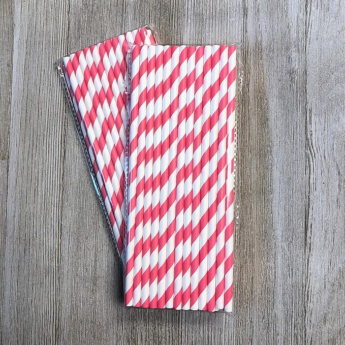Stripe Paper Straws - Pink White - Valentine - Birthday Party Supply 7.75 Inches - Pack of 50 - Outside the Box Papers Brand