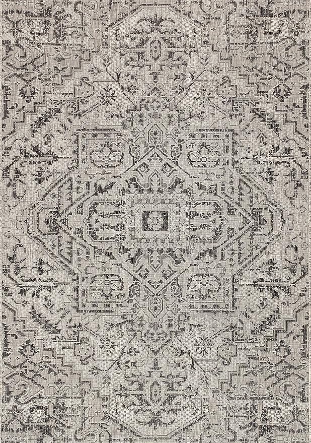JONATHAN Y Boho Medallion Indoor Outdoor Area Rug 4X6 Black/Gray, Estrella Textured Weave for Backyard, Patio, Porch, Easy-Cleaning, High Traffic, Pet-Friendly, Non-Shedding (SMB105D-4)