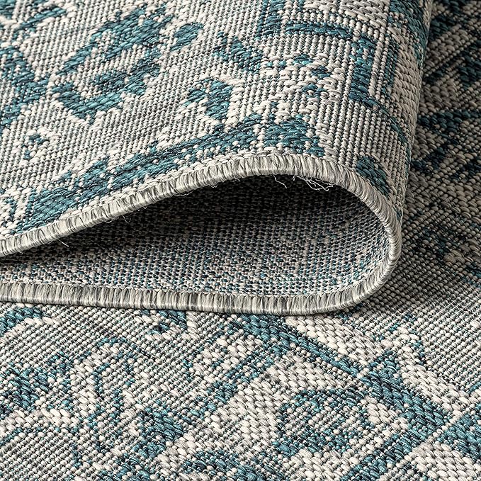JONATHAN Y Boho Medallion Indoor Outdoor Area Rug 8X10 Teal/Gray, Estrella Textured Weave for Backyard, Patio, Porch, Easy-Cleaning, High Traffic, Pet-Friendly, Non-Shedding (SMB105C-8)