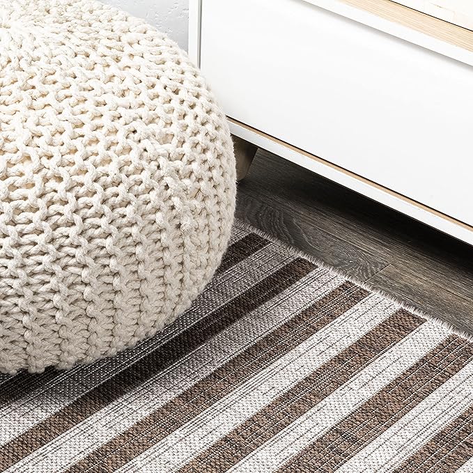 JONATHAN Y Offset Stripe Indoor Outdoor Area Rug 8X10 Beige/Brown, Sukie Modern for Backyard, Patio, Porch, Easy-Cleaning, High Traffic, Pet-Friendly, Non-Shedding (SMB133A-8)