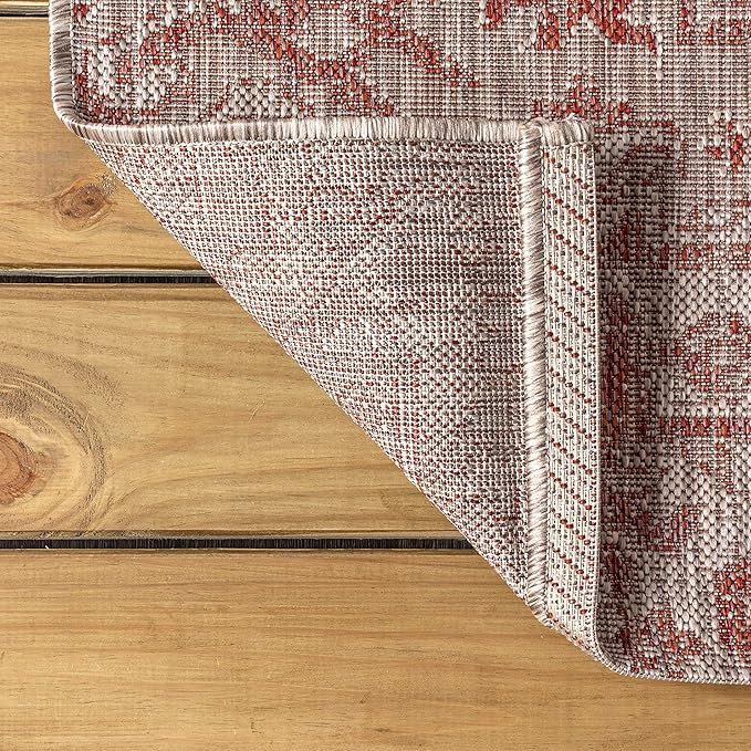 JONATHAN Y Boho Medallion Indoor Outdoor Square Area Rug 8X8 Red/Taupe, Estrella Textured Weave for Backyard, Patio, Porch, Easy-Cleaning, High Traffic, Pet-Friendly, Non-Shedding (SMB105A-8SQ)