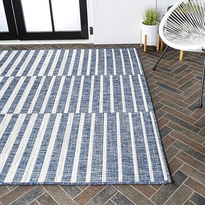JONATHAN Y Offset Stripe Indoor Outdoor Area Rug 3X5 Blue/Ivory, Sukie Modern for Backyard, Patio, Porch, Easy-Cleaning, High Traffic, Pet-Friendly, Non-Shedding (SMB133D-3)