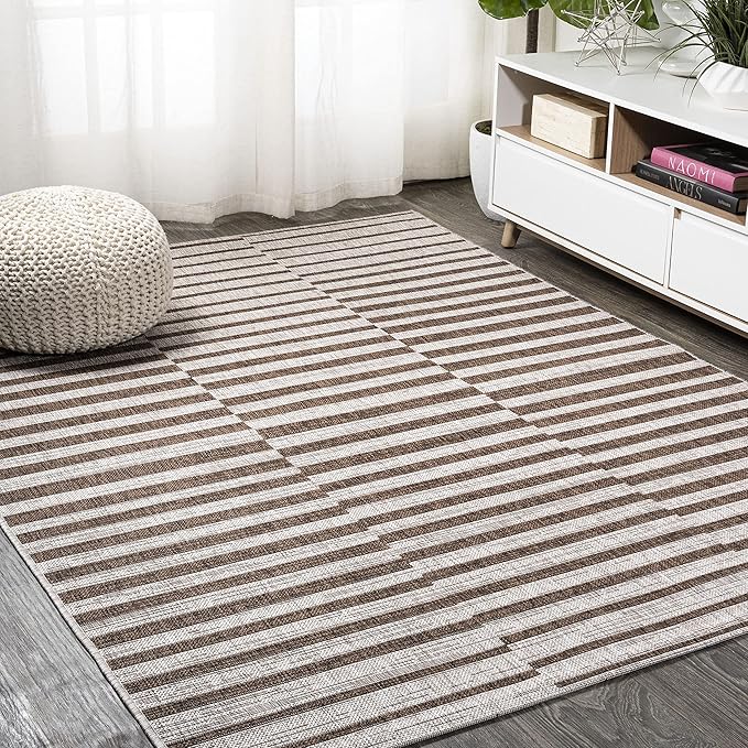 JONATHAN Y Offset Stripe Indoor Outdoor Area Rug 3X5 Beige/Brown, Sukie Modern for Backyard, Patio, Porch, Easy-Cleaning, High Traffic, Pet-Friendly, Non-Shedding (SMB133A-3)