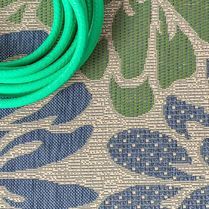 JONATHAN Y Floral Textured Weave Indoor Outdoor Runner Rug 2X10 Navy/Green, Zinnia Modern for Backyard, Patio, Porch, Easy-Cleaning, High Traffic, Pet-Friendly, Non-Shedding (SMB110B-210)