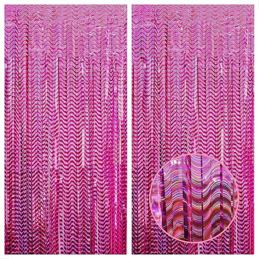 KatchOn, Large Laser Pink Backdrop Curtain - 3.2x8 Feet, Pack of 2 | Laser Pink Fringe for Birthday Wedding Engagement Party Decorations | Graduation Backdrop for Graduation Decorations 2025