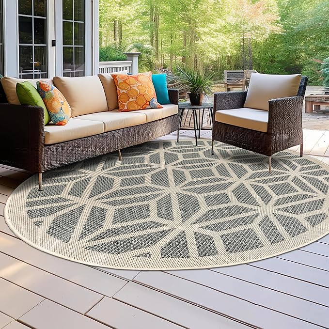 Rugshop Blue Contemporary Geometric Indoor/Outdoor Area Rug — Hose Washable for Living Room, Dining Room and Playroom, 8' Round