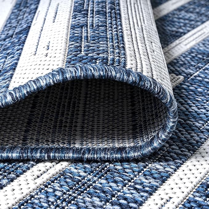 JONATHAN Y Offset Stripe Indoor Outdoor Area Rug 4X6 Blue/Ivory, Sukie Modern for Backyard, Patio, Porch, Easy-Cleaning, High Traffic, Pet-Friendly, Non-Shedding (SMB133D-4)