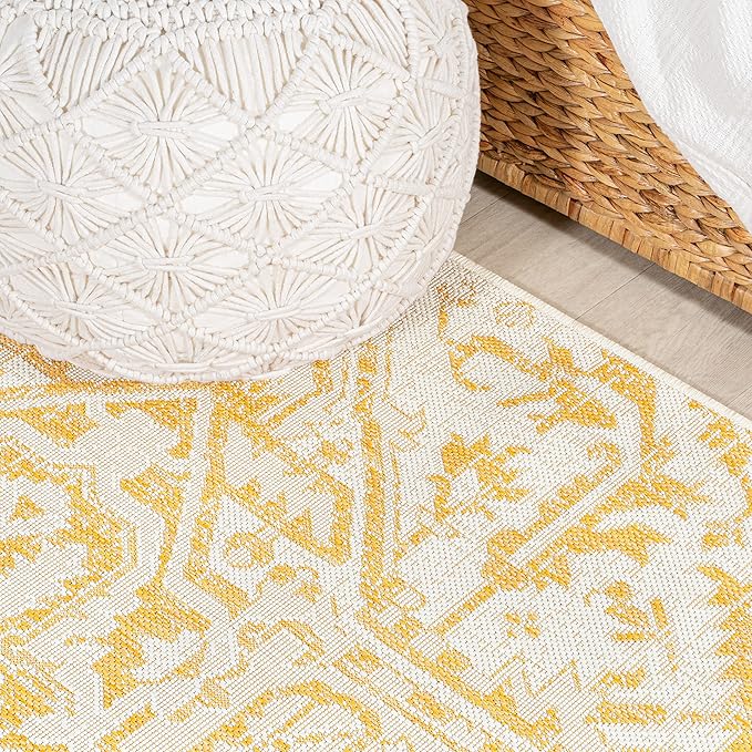 JONATHAN Y Boho Medallion Indoor Outdoor Area Rug 5X8 Cream/Yellow, Estrella Textured Weave for Backyard, Patio, Porch, Easy-Cleaning, High Traffic, Pet-Friendly, Non-Shedding (SMB105H-5)