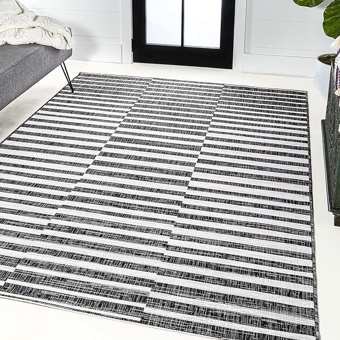 JONATHAN Y Offset Stripe Indoor Outdoor Area Rug 3X5 Black/Ivory, Sukie Modern for Backyard, Patio, Porch, Easy-Cleaning, High Traffic, Pet-Friendly, Non-Shedding (SMB133F-3)