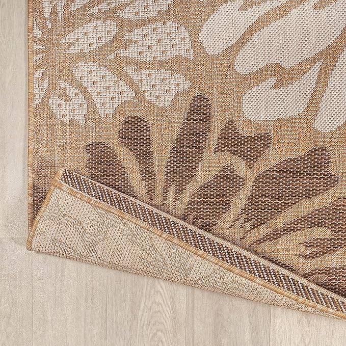 JONATHAN Y Floral Textured Weave Indoor Outdoor Square Area Rug 5X5 Brown/Cream, Zinnia Modern for Backyard, Patio, Porch, Easy-Cleaning, High Traffic, Pet-Friendly, Non-Shedding (SMB110I-5SQ)