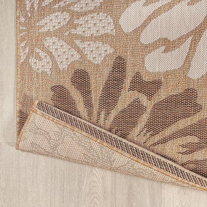 JONATHAN Y Floral Textured Weave Indoor Outdoor Square Area Rug 8X8 Brown/Cream, Zinnia Modern for Backyard, Patio, Porch, Easy-Cleaning, High Traffic, Pet-Friendly, Non-Shedding (SMB110I-8SQ)