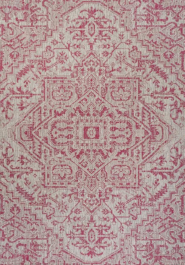 JONATHAN Y Boho Medallion Indoor Outdoor Area Rug 8X10 Light Gray/Fuchsia, Estrella Textured Weave for Backyard, Patio, Porch, Easy-Cleaning, High Traffic, Pet-Friendly, Non-Shedding (SMB105F-8)