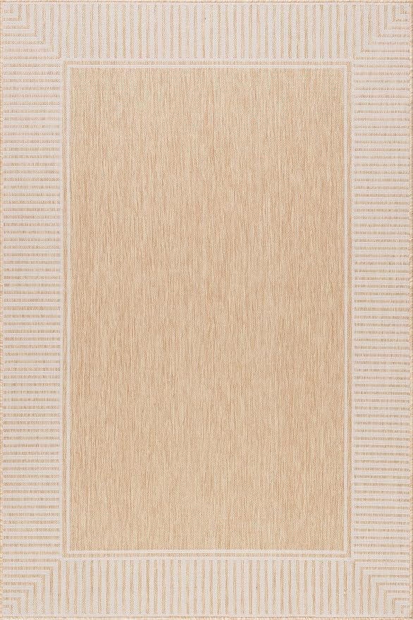 Nuloom Asha Tan/Ivory, 10' x 14', Casual, Striped Border, Soft and Cozy, High Traffic, Stain Resistant, Easy Clean, Durable Area Rug for Indoor/Outdoor Patio, Deck, Porch, Garden, Courtyard