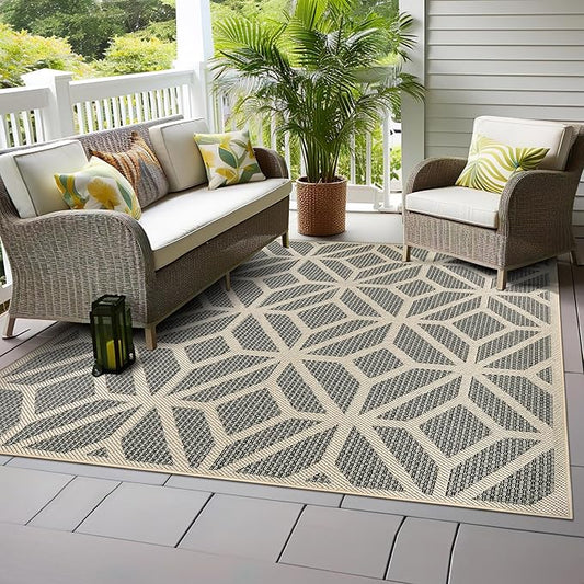 Rugshop Blue Contemporary Geometric Indoor/Outdoor Area Rug — Hose Washable for Dining Room, Kitchen and Office, 6'6" x 6'6" Square