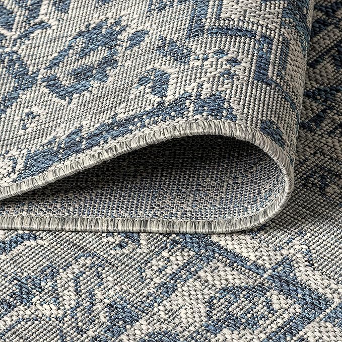 JONATHAN Y Boho Medallion Indoor Outdoor Round Area Rug 4 Ft Navy/Gray, Estrella Textured Weave for Backyard, Patio, Porch, Easy-Cleaning, High Traffic, Pet-Friendly, Non-Shedding (SMB105B-4R)