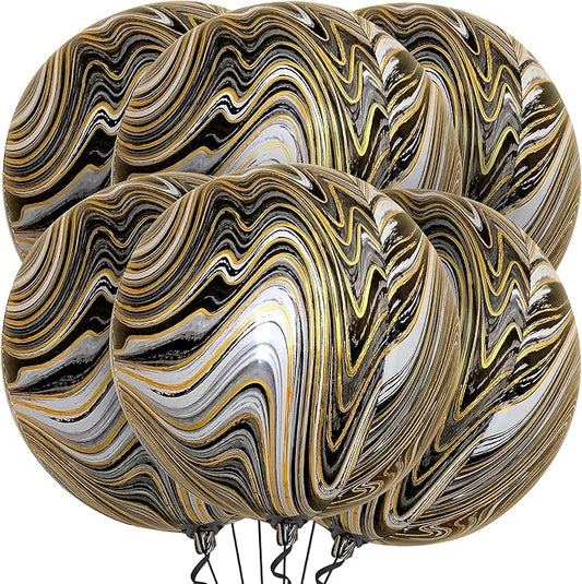 KatchOn, Big Marble Balloons - 22 Inch, Pack of 6 | Round 4D Marble Black and Gold Balloons for Graduation Decorations 2026 | Mylar Balloons For Birthday, Baby Showers