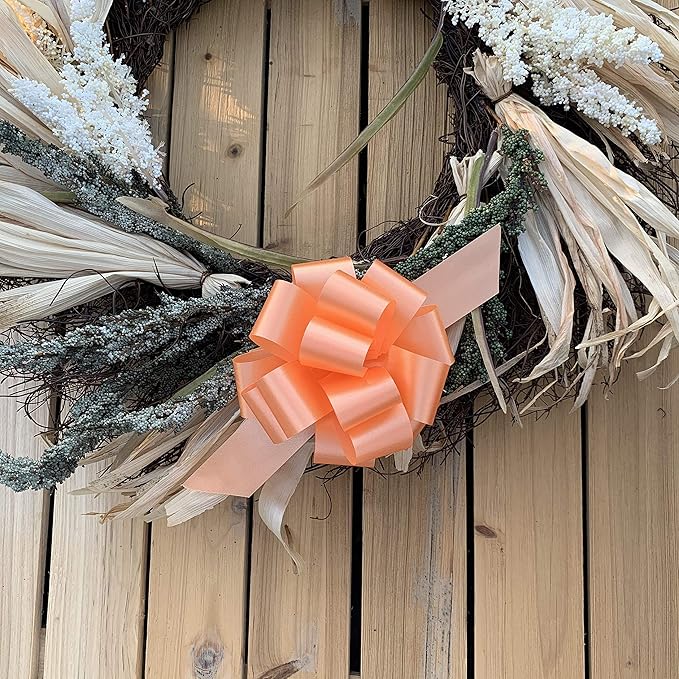 Peach Decorative Gift Pull Bows - 5" Wide, Set of 10, Fall Decor, Christmas, Wreath, Gift Basket Decoration, Autumn, Birthday, Fundraiser, Wedding Reception, Summer