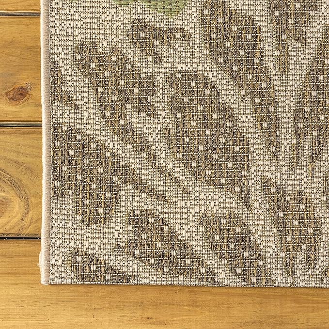 JONATHAN Y Floral Textured Weave Indoor Outdoor Area Rug 4X6 Sage/Brown, Zinnia Modern for Backyard, Patio, Porch, Easy-Cleaning, High Traffic, Pet-Friendly, Non-Shedding (SMB110A-4)