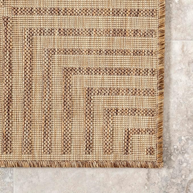 Nuloom Asha Light Brown/Ivory, 6'7" Round, Casual, Striped Border, Soft and Cozy, High Traffic, Stain Resistant, Easy Clean, Durable Area Rug for Indoor/Outdoor Patio, Deck, Porch, Garden, Courtyard