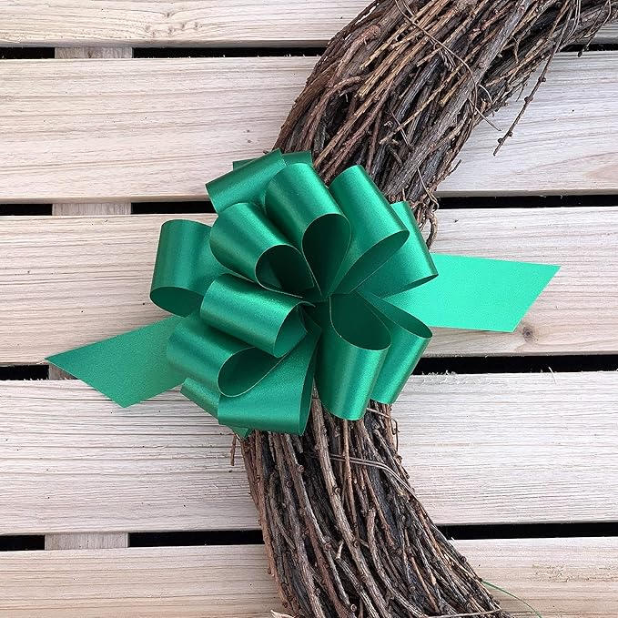 Emerald Green Decorative Gift Pull Bows - 5" Wide, Set of 10, St. Patrick's Day, Easter, Spring, Earth Day, Wreath, Swag, Garland, Gift Wrap, Baskets, Fundraiser, Birthday, Party Decor, Office